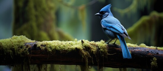 Canvas Print - Bluebird on mossy branch