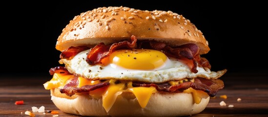 Sticker - Delicious bacon and egg sandwich on a bun