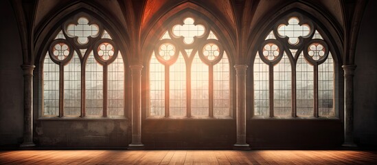 Poster - Large room with three big windows and wooden floor