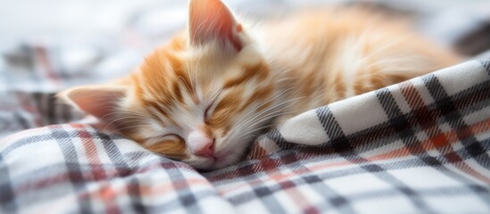 Sticker - Small cat napping on plaid blanket