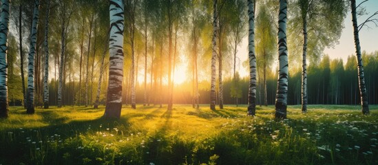 Canvas Print - Sunlit woodland with greenery