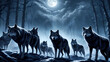 nocturnal wolf pack,background,Generative AI