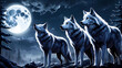 nocturnal wolf pack,background,Generative AI
