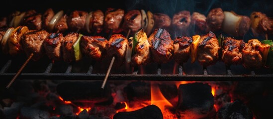 Poster - Close-up grill skewered meats