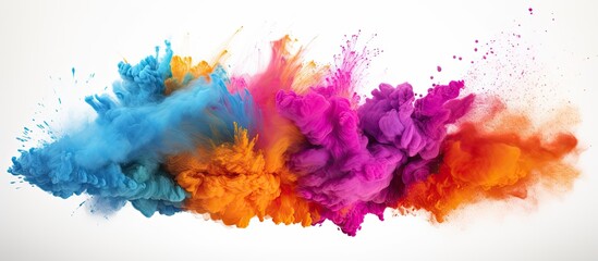 Poster - Vibrant purple paint explosions on white canvas, creating a stunning art pattern