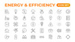 Set of Energy & Ecology line icons set. outline with editable stroke collection. Includes Eco Home, Nuclear Energy, Power Plant, Solar Energy.Simple set about energy efficiency and saving.