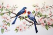 A watercolor of Birds and Blooms isolataed on white background