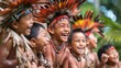 Laughing indigenous children in traditional attire, symbolizing hope on the International Day. Indigenous Peoples Day, August 9