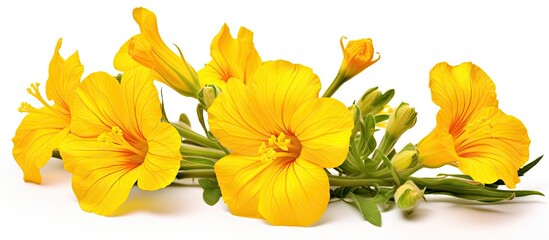 Sticker - Yellow blossoms on white surface with green leaves