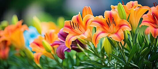 Canvas Print - Colorful garden blooms among lush foliage