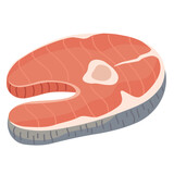 Fototapeta Pokój dzieciecy - Salmon steak. Cut piece of red fish with raw fresh flesh. Slice of sea food, trout. Healthy seafood, eating. Flat graphic vector illustration isolated on white background