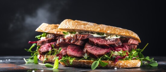 Canvas Print - Delicious sandwich with fresh meat and greens