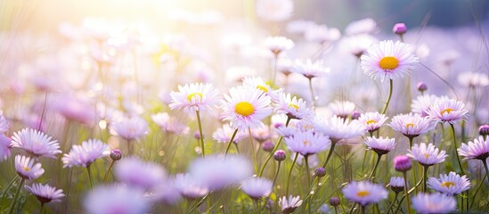 Canvas Print - Sun rays passing through vibrant wildflowers in a meadow