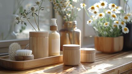 Poster - Wooden Shelf With Vases of Flowers