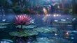Imagine a water lily in full bloom suspended above a murky swamp pond The lily pad itself is a vibrant green with a single, oversized bud about to unfurl, revealing a mesmerizing gradient of colors  d