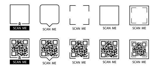 QR code set. Scan Me. Scan qr code icon. Template of frames for QR code with text - scan me. Vector illustration.