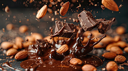 chocolate and almonds background 