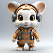 Cute cartoon mouse in astronaut suit with headphones. 3d rendering