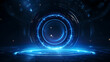 Blue futuristic background with glowing rings and circular frame