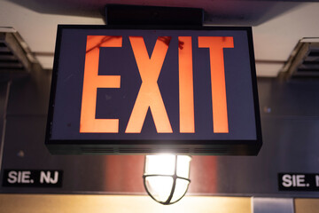  Exit sign on the side of the street in Manhattan - New York City.