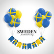 Sweden National Day. Background with balloons, flags. Vector Illustration
