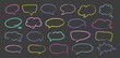 © Nataliia - Empty colorful hand drawn grunge charcoal, chalk speech bubbles in doodle style isolated on black background. Balloon vector outline illustration for meme, poster, tag, banner, hashtag, dialogue