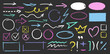 © Nataliia - Set of colorful hand drawn grunge doodle spiral and curved white chalk arrows on black background. Scribble symbols of direction pointers, swirl arrow elements for infographic design