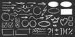 © Nataliia - Set of white hand drawn grunge doodle spiral and curved charcoal, chalk arrows, circle, frame, stamp, abstract shape. Scribble symbol of direction pointers, swirl arrow elements for infographic design