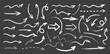 © Nataliia - Set of hand drawn grunge doodle spiral and curved white chalk arrows on black background. Scribble symbols of direction pointers, swirl arrow elements for infographic design