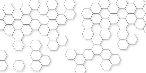 Wall Mural - Abstract white background with hexagon and hexagonal background. Luxury white pattern with hexagons. abstract 3d hexagonal background with shadow. 3D futuristic abstract honeycomb mosaic background.