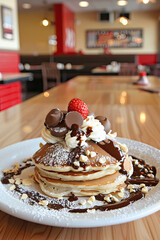 Wall Mural - pancakes with chocolate and strawberries 