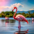  flamingo stand in the water with beautiful background nature 4k wallpaper