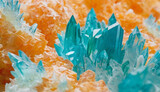 Fototapeta Kwiaty - Cluster of emerald and orange crystals, abstract close-up background