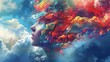 Surreal portrait woman stormy cloud of colors hair imagination illustration
