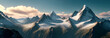 Beautiful panorama of high snow-capped mountains in the clouds