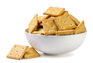 Crackers cookies in a plate close-up on a white background. Isolated