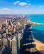 Chicago cityscape aerial view, Chicago City and Michigan Lake, Chicago, Illinois, USA