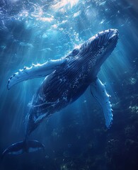 Wall Mural - 3 d illustration of a giant whale in the ocean