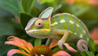 Chameleon Perched on Top of Flower. Generative AI