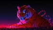 red neon light glowing tiger on plain black background from Generative AI