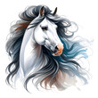 Horse. A white horse. Horse head. Portrait. Watercolor. Isolated illustration on a white background. Banner. Close-up
