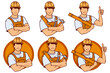 builder worker, building service logo, builder company emblem, vector illustration for web and mobile, vector artwork