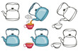 vector illustration of tea kettle, hand drawn teapot on white background, tea kettle logo, vector artwork
