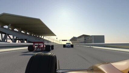 Aufkleber - Victorious Racing Car Passing Finish Line In A Rainy Day. Sports And Car Racing Related 3D Animation.