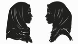 Fototapeta  - Black and white silhouette of arabian woman in hijab.