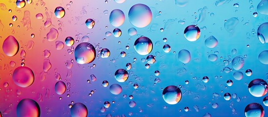 Wall Mural - Macro photography of water drops on window with rainbow background