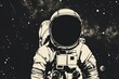 Astronaut in space illustration with cosmic stars and galactic universe exploration in vector graphic design on black and white background