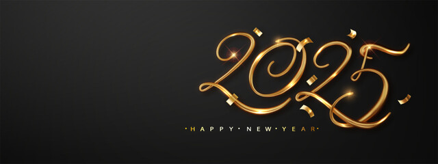 Wall Mural - new year 2025 premium design. realistic gold 3d numbers for greeting cards, banners or posters.