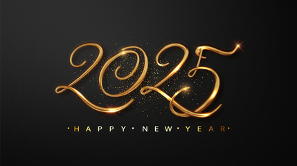Wall Mural - happy new year 2025 banner with realistic golden luxury number. 2025 happy new year and merry christ