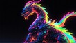 dragon colorful neon light glowing statue on plain black background from Generative AI